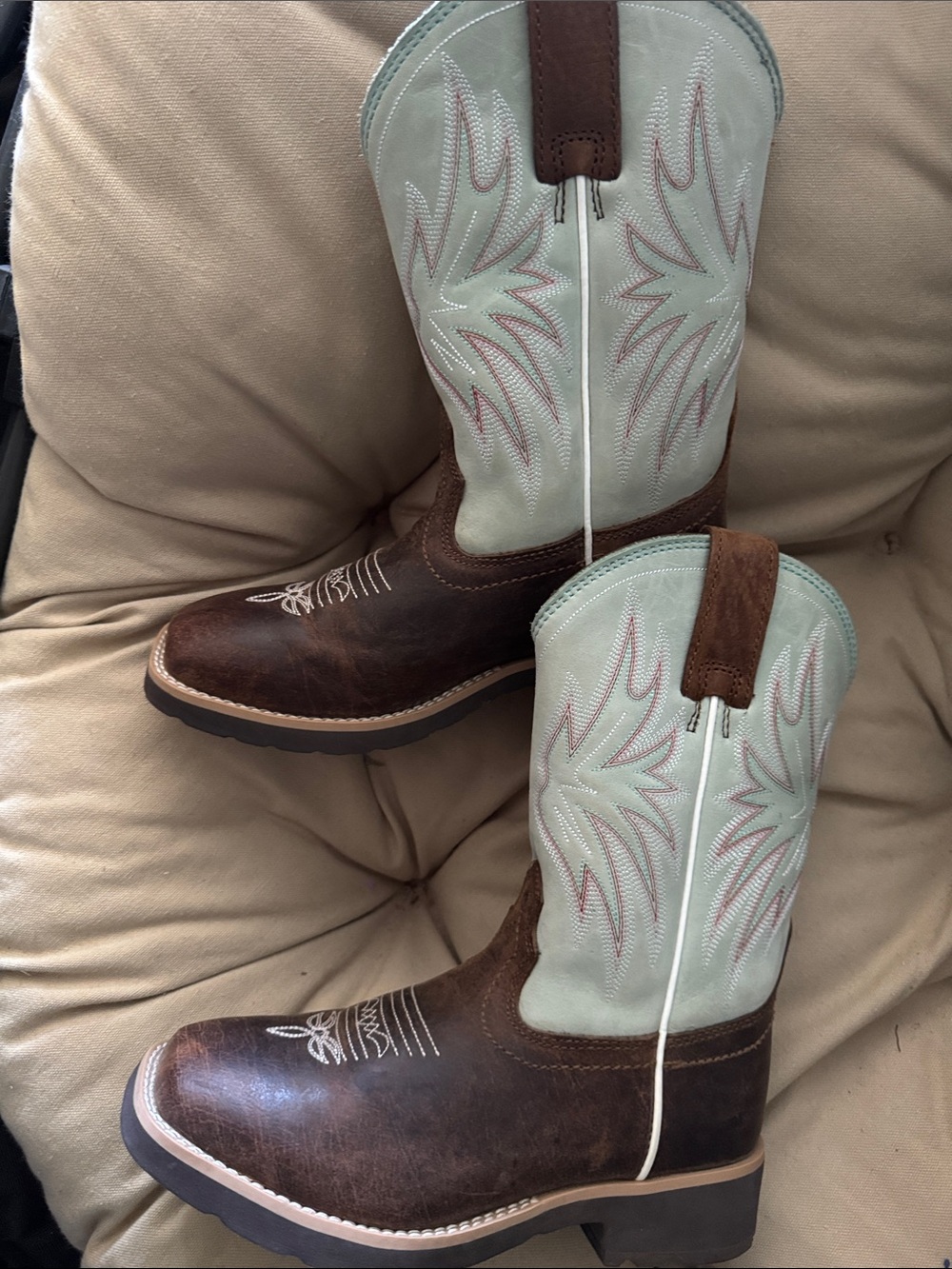 Shyanne Brown and Light Blue Western Ankle Boots
